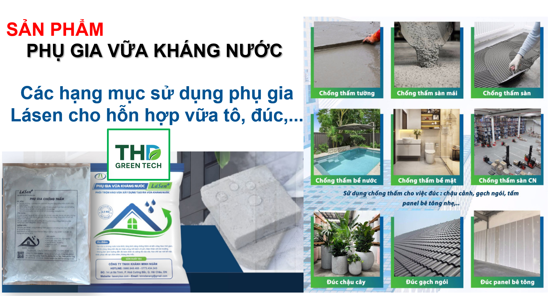 Cung cấp sản phẩm phụ gia kháng nước LáSen+ toàn khối cho Vữa xây tô.